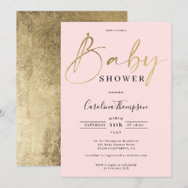 Invitación Moderno y elegante escritura dorada rosa fuente de