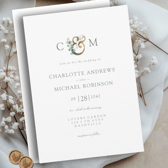 Invitación Moderno y elegante Eucalyptus Ampersand Boda (Modern Elegant Eucalyptus Ampersand Wedding Invitation)