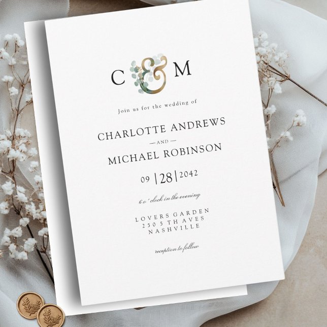 Invitación Moderno y elegante Eucalyptus Ampersand Boda (Modern Elegant Eucalyptus Ampersand Wedding Invitation)