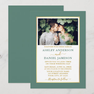 Invitación Moderno y elegante Eucalyptus Boda de Oro Verde