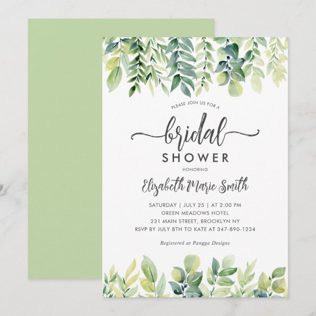 Invitación Moderno y elegante Eucalyptus Greenery Ducha Brida (Anverso / Reverso)