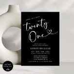 Invitación Moderno y elegante Fiesta de cumpleaños número 21<br><div class="desc">Celebra con estilo nuestra moderna y elegante invitación a la fiesta de cumpleaños 21! Con un diseño elegante con tipografía audaz y acentos sofisticados, esta invitación captura perfectamente la emoción de alcanzar un hito tan importante. Ya sea que esté planeando una moda o una celebración llena de diversión, esta invitación...</div>