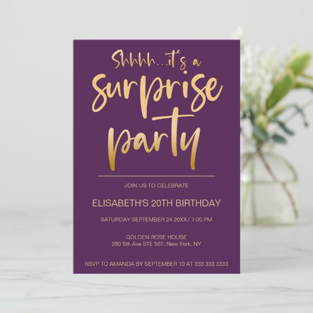 Invitación Moderno y elegante fiesta de cumpleaños sorpresa d (Anverso de pie)