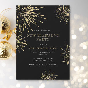 Invitación Moderno y elegante Fiesta de Nochevieja de Oro Neg