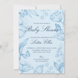 Invitación Moderno y elegante Floral Sky Blue Boy Baby Shower