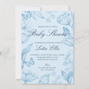 Invitación Moderno y elegante Floral Sky Blue Boy Baby Shower