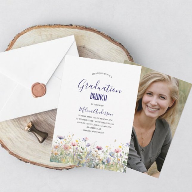 Invitación Moderno y elegante flores silvestres Foto de gradu (Subido por el creador)