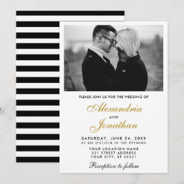 Invitación Moderno y elegante foto a rayas Boda Gold BW