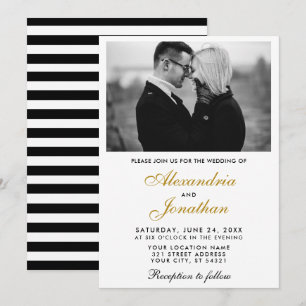 Invitación Moderno y elegante foto a rayas Boda Gold BW