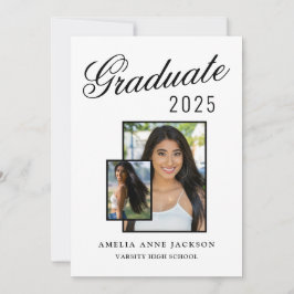 Invitación Moderno y elegante foto de graduado 2025 en blanco