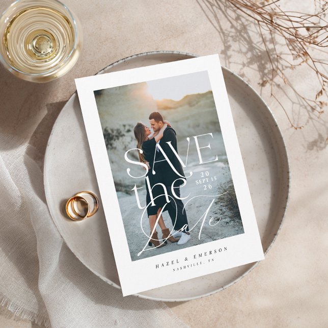 Invitación Moderno y elegante foto de texto Guardar la fecha (Modern Simple Elegant Text Photo Save the Date Invitation)