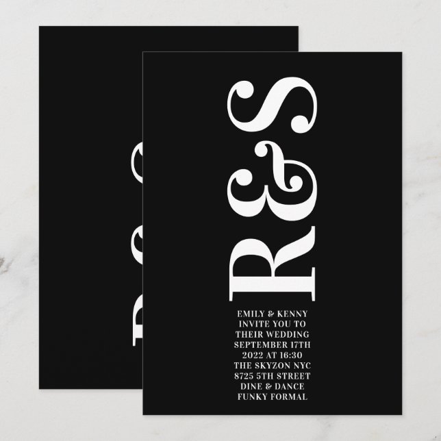 Invitación Moderno y elegante Gran Monograma Negrita Boda sen (Anverso / Reverso)