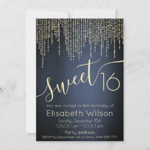 Invitación Moderno y elegante guión azul de medianoche dulce