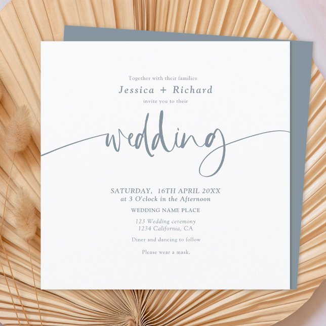Invitación Moderno y elegante guión boda azul polvoriento (Subido por el creador)