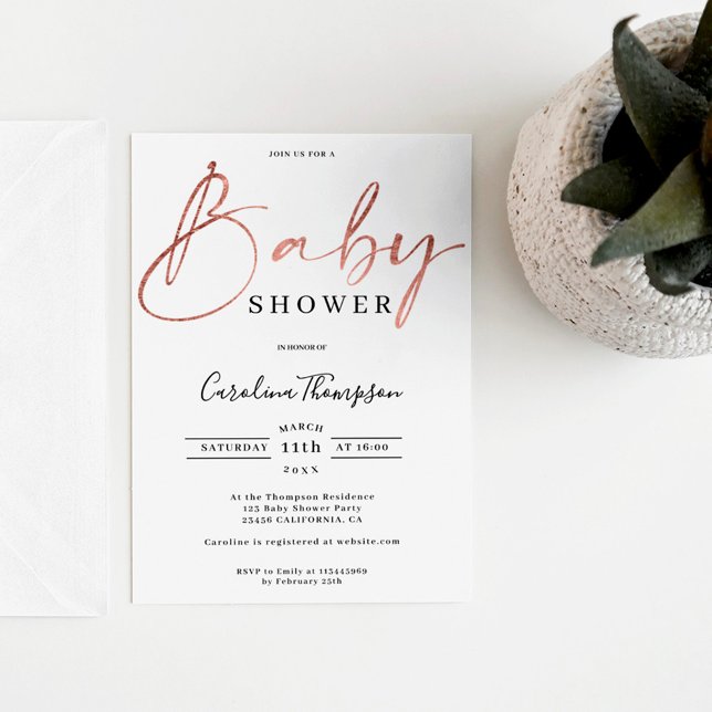 Invitación Moderno y elegante guión dorado rosa fuente para b (Subido por el creador)