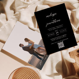 Invitación Moderno y elegante guión gráfico negro Boda de cód