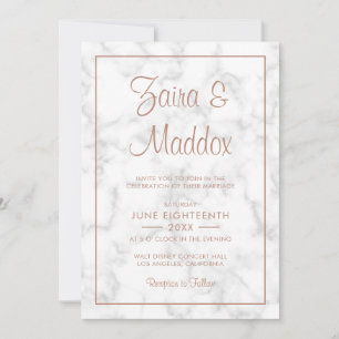 Invitación Moderno y elegante guión Rosa Boda de mármol oro
