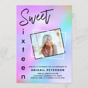 Invitación Moderno y elegante holográfico de moda dieciséis