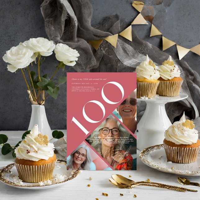 Invitación Moderno y elegante Hundredth | 100.º cumpleaños 3  (Subido por el creador)