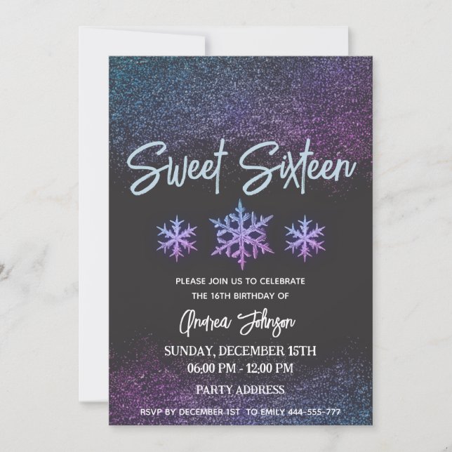 Invitación Moderno y elegante invierno fresco copos de nieve  (Anverso)