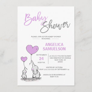 Invitación Moderno y elegante LAVENDER, mamá elefante y Baby