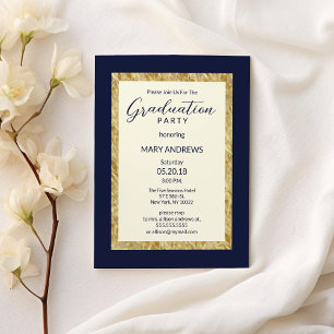 Invitación Moderno y elegante marfil azul marino oro Graduaci