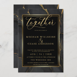 Invitación Moderno y elegante mármol dorado negro descalzoBri