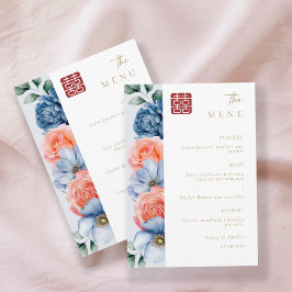 Invitación Moderno y elegante menú floral chino Boda