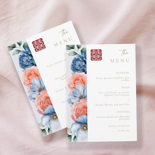 Invitación Moderno y elegante menú floral chino Boda (Subido por el creador)