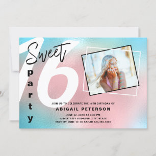 Invitación Moderno y elegante moda holográfica dulce dieciséi