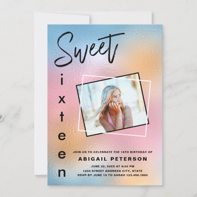 Invitación Moderno y elegante moda holográfica dulce dieciséi (Anverso)