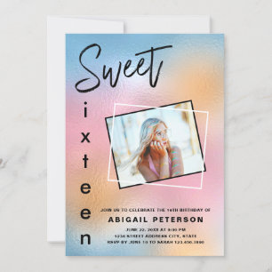 Invitación Moderno y elegante moda holográfica dulce dieciséi