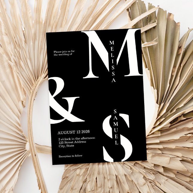 Invitación Moderno y elegante Monograma Boda blanco y negro (Subido por el creador)