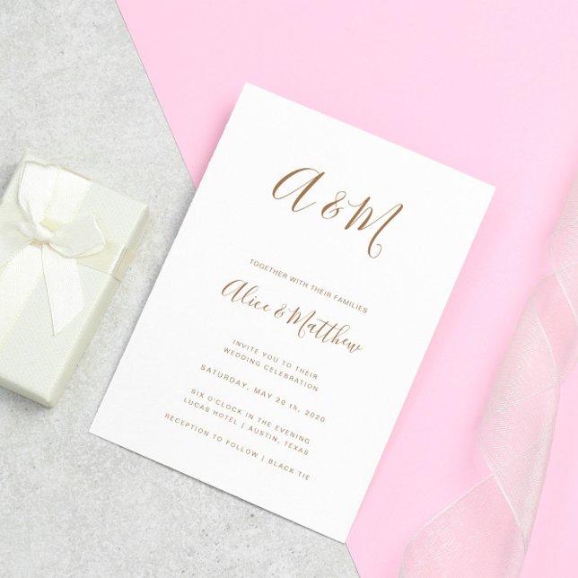 Invitación Moderno y elegante Monograma Boda de oro (Subido por el creador)