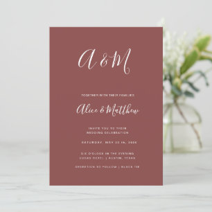 Invitación Moderno y elegante Monograma Borgoña Boda