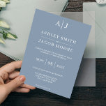 Invitación Moderno y elegante Monograma Dusty Blue Boda<br><div class="desc">Una moderna invitación a la boda minimalista presenta un diseño clásico de tipos de letra y una elegante paleta de colores polvorientos. Personalice esta plantilla de diseño con las iniciales y los detalles del personalizado.</div>