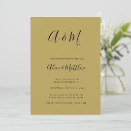 Invitación Moderno y elegante Monograma Oro Boda Negro
