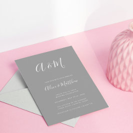 Invitación Moderno y elegante Monograma Plata Boda Blanco