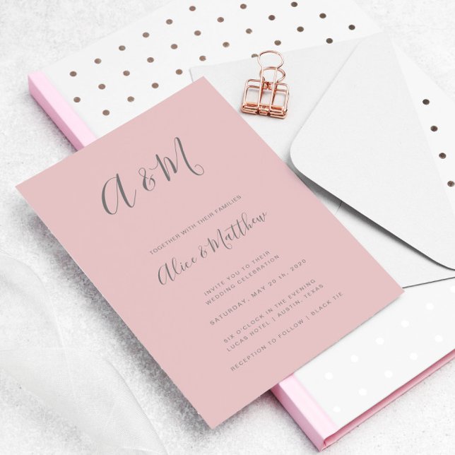 Invitación Moderno y elegante Monograma Rubor Gray Boda (Subido por el creador)