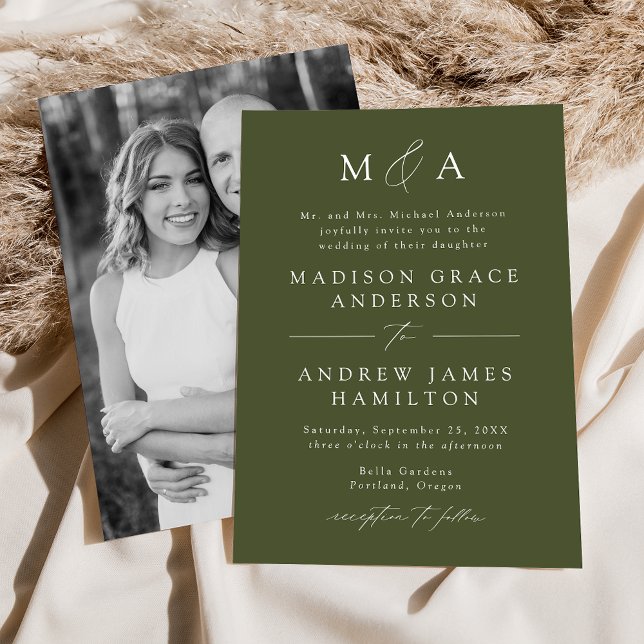 Invitación Moderno y elegante Monograma Verde Oleícola Boda d (Subido por el creador)