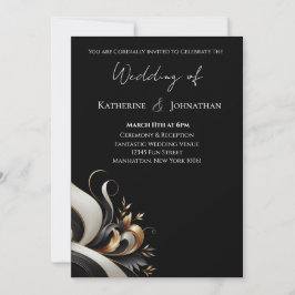 Invitación Moderno y elegante negro y oro