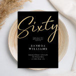 Invitación Moderno y elegante Oro Negro 60 cumpleaños<br><div class="desc">Crea tus propias invitaciones personalizadas de cumpleaños número 60 con tipografía de escritura minimalista en color oro.</div>