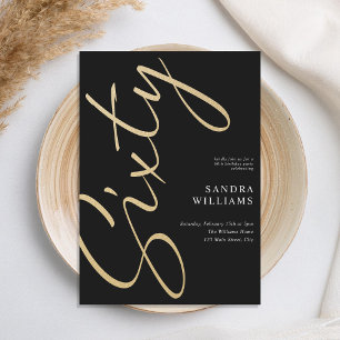 Invitación Moderno y elegante Oro Negro 60 cumpleaños