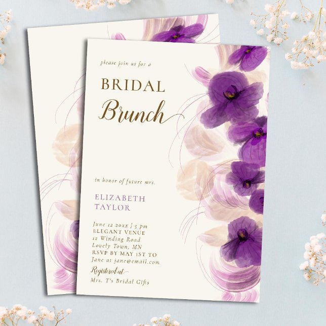 Invitación Moderno y elegante oro Orquídeas Púrpura Brunch Br (Subido por el creador)