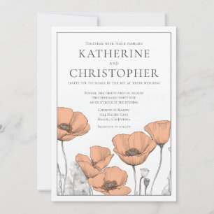 Invitación Moderno y elegante Peach Formal Poppies Floral Bod