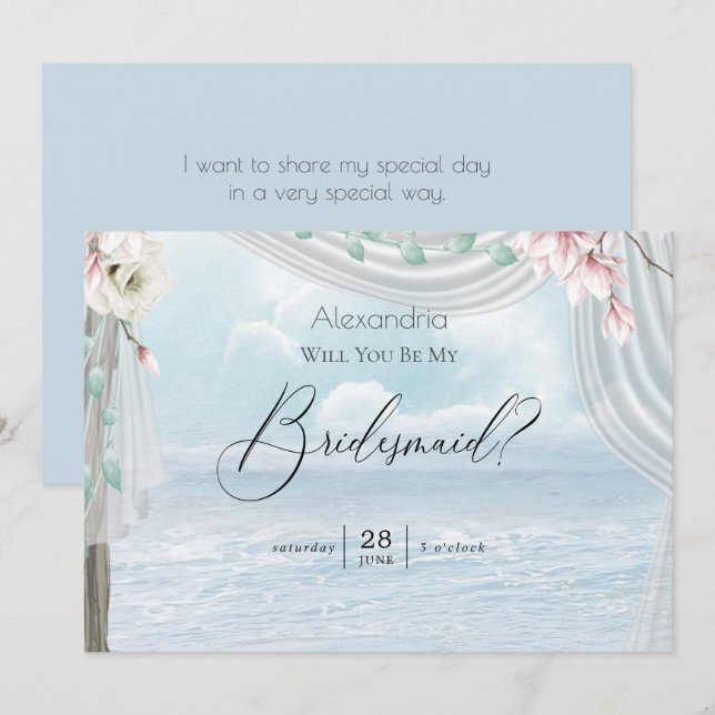 Invitación Moderno y elegante puerto de playa, mi dama de hon (Anverso / Reverso)