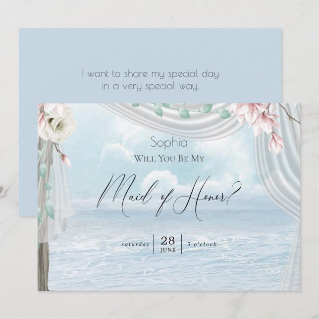 Invitación Moderno y elegante puerto de playa sé mi empleada  (Anverso / Reverso)
