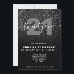 Invitación Moderno y elegante Purpurina negro 21 cumpleaños<br><div class="desc">Elegante Purpurina Negro Moderno Invitación de cumpleaños número 21. Minimalista diseño de plantilla de invitación para 21 años con elegante letra caligráfica con letra manuscrita manuscrita y fondo falso purpurina.</div>