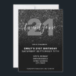 Invitación Moderno y elegante Purpurina negro 21 cumpleaños<br><div class="desc">Elegante Purpurina Negro Moderno Invitación de cumpleaños número 21. Minimalista diseño de plantilla de invitación para 21 años con elegante letra caligráfica con letra manuscrita manuscrita y fondo falso purpurina.</div>