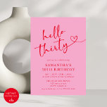 Invitación Moderno y elegante rojo rosa Hola 30 Fiesta de cum<br><div class="desc">Celebra tu hito con estilo usando nuestra invitación a la fiesta de cumpleaños 30 de Modern Elegant Pink y Red Hello. Con una vibrante mezcla de tonos rosados y rojos, esta moda y un sofisticado diseño captan perfectamente la emoción de cumplir 30 años. Con tipografía elegante y acentos modernos, esta...</div>
